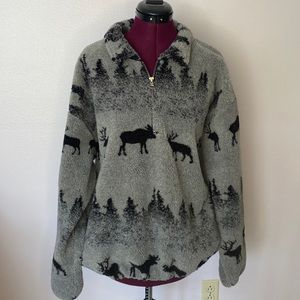 Artisans sherpa grey and black moose print 1/4 zip